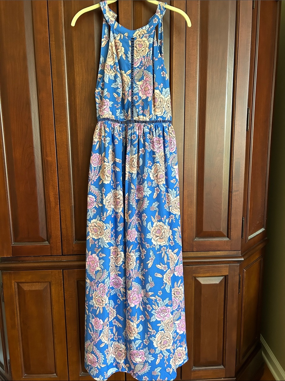 Blue Floral Halter Maxi Dress